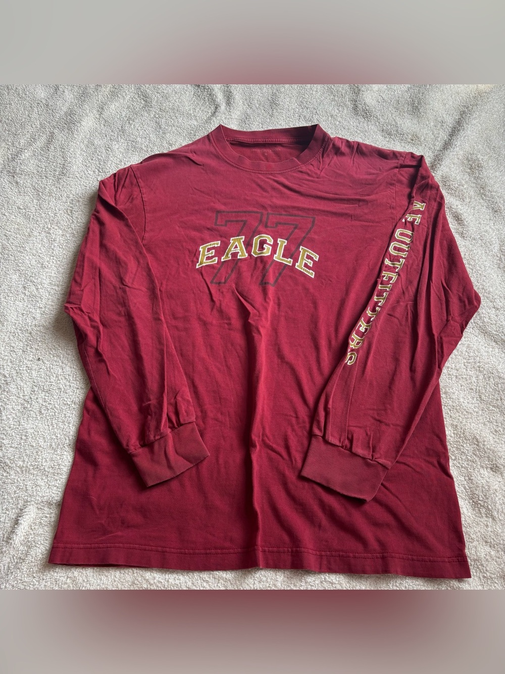 American Eagle Outfitters Long Sleeve Graphic Tee - Burgundy with Yellow Accent